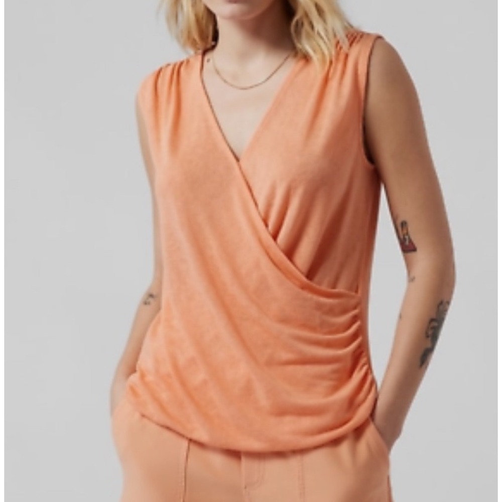 Athleta Breezy‎ Surplice Wrap Tank Top Orange Sleeveless Size Small Draped Top